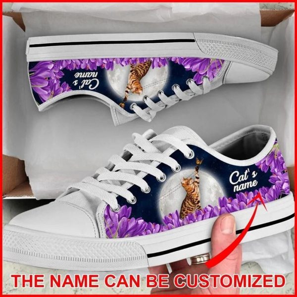 Cat’s Name Cat Purple Flower Personalized Canvas Low Top Shoes – Low Top Shoes Mens, Women
