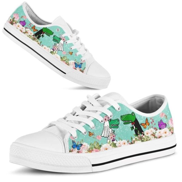 Cute Couple Alligator Love Flower Watercolor Low Top Shoes – Low Top Shoes Mens, Women