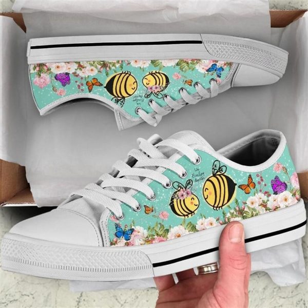 Cute Couple Bee Love Flower Watercolor Low Top Shoes – Low Top Shoes Mens, Women