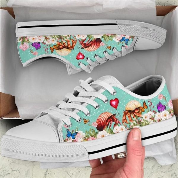 Cute Couple Hermit Crab Love Flower Watercolor Low Top Shoes – Low Top Shoes Mens, Women