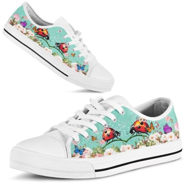 Cute Couple Lady Bug Love Flower Watercolor Low Top Shoes – Low Top Shoes Mens, Women
