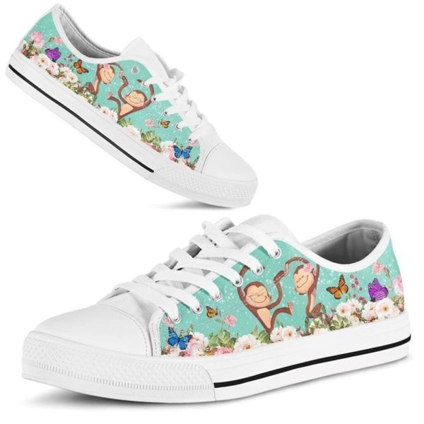 Cute Couple Monkey Love Flower Watercolor Low Top Shoes – Low Top Shoes Mens, Women
