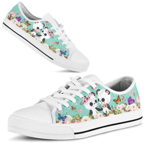 Cute Couple Panda Love Flower Watercolor Low Top Shoes – Low Top Shoes Mens, Women