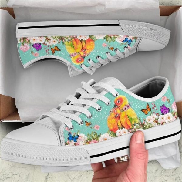 Cute Couple Parrot Love Flower Watercolor Low Top Shoes – Low Top Shoes Mens, Women