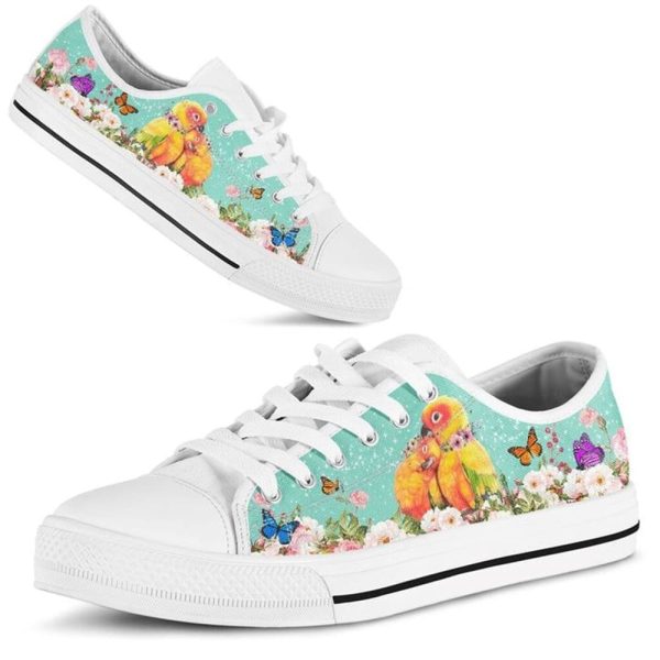 Cute Couple Parrot Love Flower Watercolor Low Top Shoes – Low Top Shoes Mens, Women