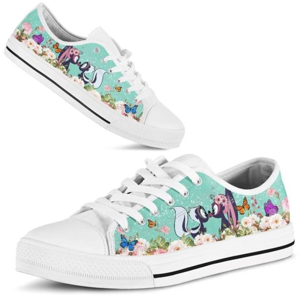 Cute Couple Skunk Love Flower Watercolor Low Top Shoes – Low Top Shoes Mens, Women
