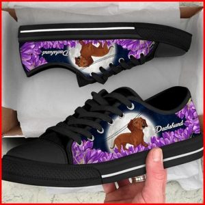 Dachshund And Purple Flower Canvas Low Top Shoes Low Top Shoes Mens Women 1 d4myiq.jpg