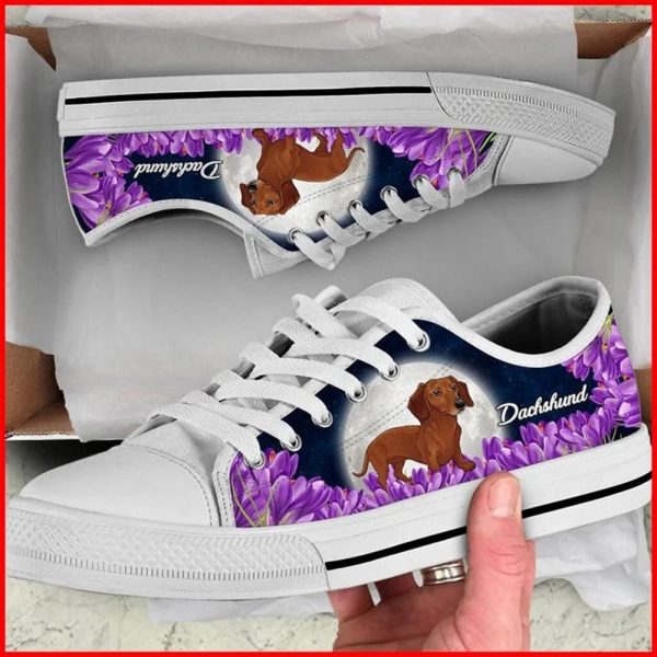Dachshund And Purple Flower Canvas Low Top Shoes – Low Top Shoes Mens, Women