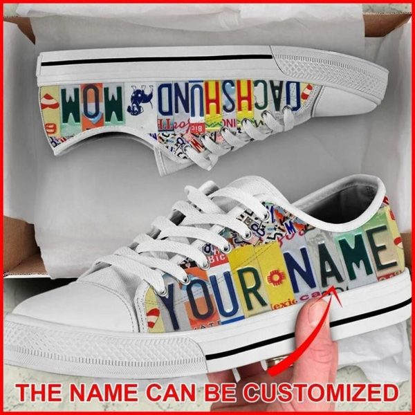 Dachshund Dog Mom License Plates Personalized Canvas Low Top Shoes – Low Top Shoes Mens, Women