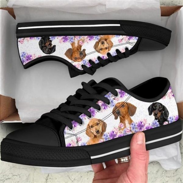 Dachshund Dog Purple Flower Canvas Low Top Shoes – Low Top Shoes Mens, Women