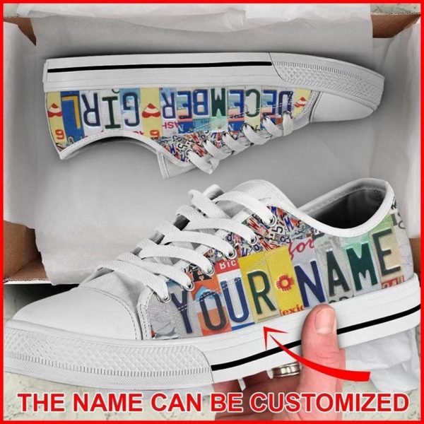 December Girl License Plates Personalized Canvas Low Top Shoes – Low Top Shoes Mens, Women
