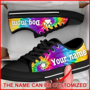 Dog Mom Bekind Tie Dye Personalized Canvas Low Top Shoes Low Top Shoes Mens Women 1 wzywii.jpg
