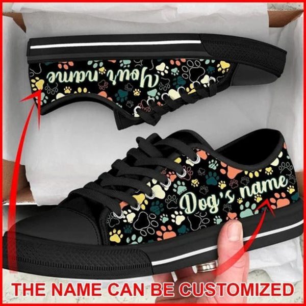 Dog Paw Pattern Vintage Personalized Canvas Low Top Shoes – Low Top Shoes Mens, Women