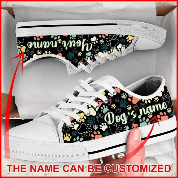 Dog Paw Pattern Vintage Personalized Canvas Low Top Shoes – Low Top Shoes Mens, Women