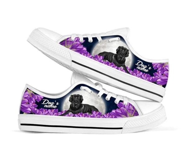 Dog’s name Black Lab Purple Flower Personalized Canvas Low Top Shoes – Low Top Shoes Mens, Women