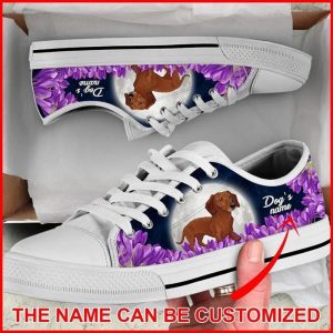 Dog s name Dachshund Purple Flower Personalized Canvas Low Top Shoes Low Top Shoes Mens Women 2 zbu6kw.jpg