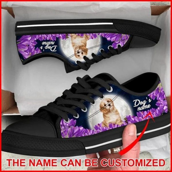 Dog’s name Shih Tzu Purple Flower Personalized Canvas Low Top Shoes – Low Top Shoes Mens, Women