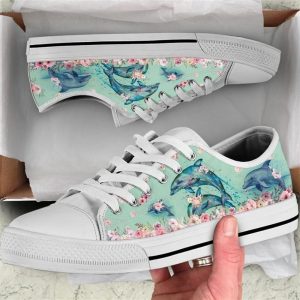 Dolphin Flower Watercolor Low Top Shoes…