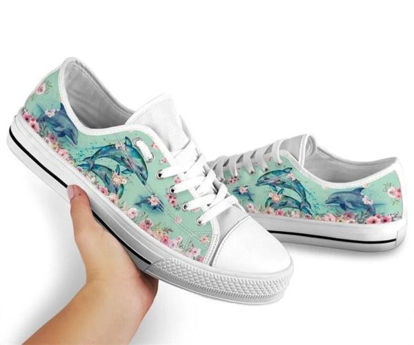 Dolphin Flower Watercolor Low Top Shoes – Low Top Shoes Mens, Women