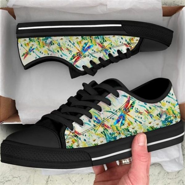 Dragonfly Flower Oil Painting Canvas Low Top Shoes – Low Top Shoes Mens, Women