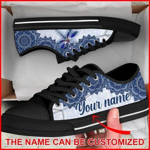 Dragonfly Mandala Luxury Personalized Canvas Low Top Shoes – Low Top Shoes Mens, Women