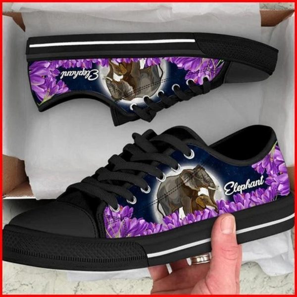 Elephant Purple Flower Canvas Low Top Shoes – Low Top Shoes Mens, Women