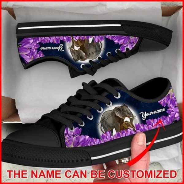 Elephant Purple Flower Personalized Canvas Low Top Shoes – Low Top Shoes Mens, Women
