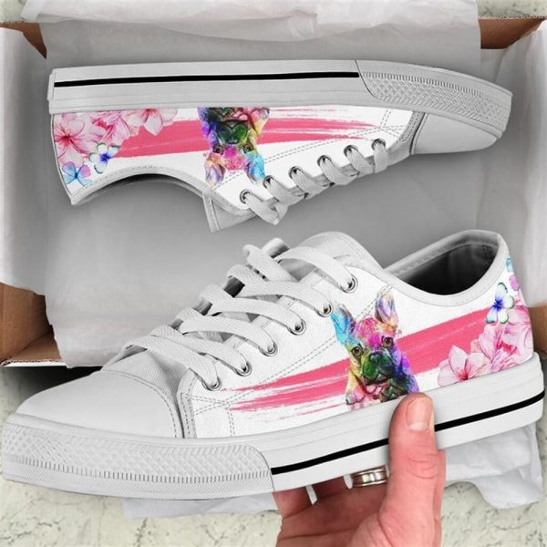 French Bulldog Flower Watercolor Low Top Shoes – Low Top Shoes Mens, Women