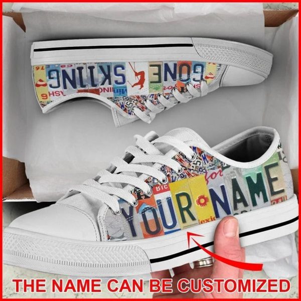 Gone Skiing License Plates Personalized Canvas Low Top Shoes – Low Top Shoes Mens, Women