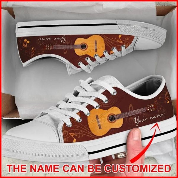 Guitar Brown Music Note Personalized Canvas Low Top Shoes – Low Top Shoes Mens, Women