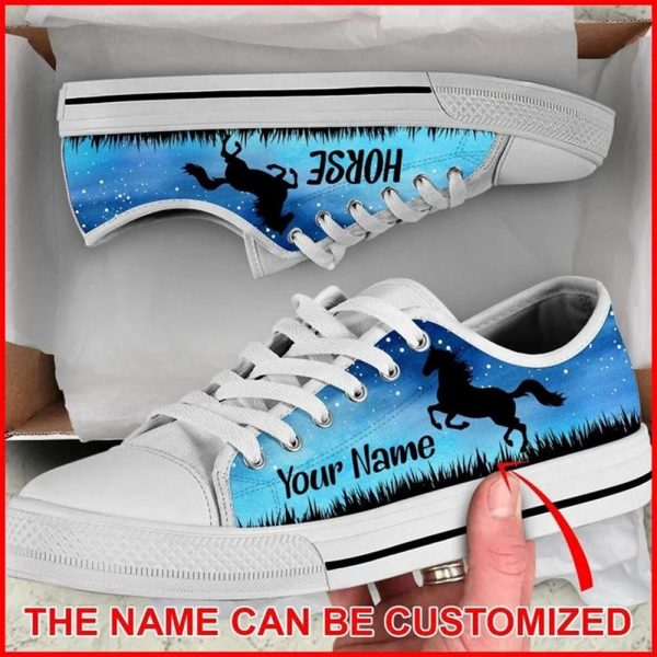 Horse Galaxy Blue Night Personalized Canvas Low Top Shoes – Low Top Shoes Mens, Women