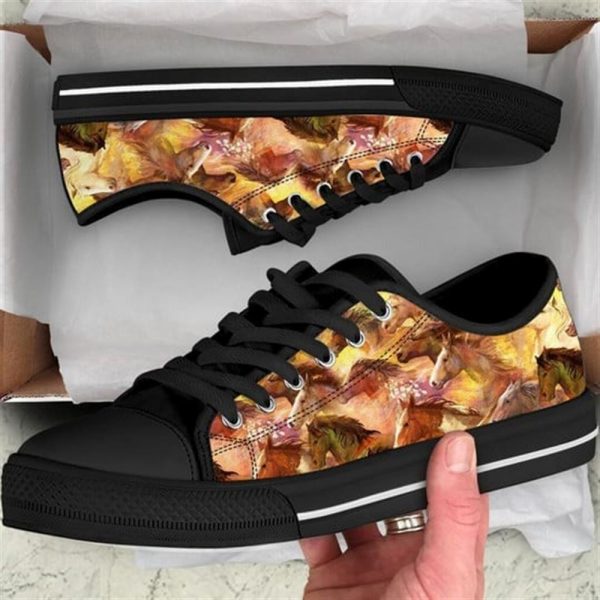 Horse Running Oil Painting Canvas Low Top Shoes – Low Top Shoes Mens, Women