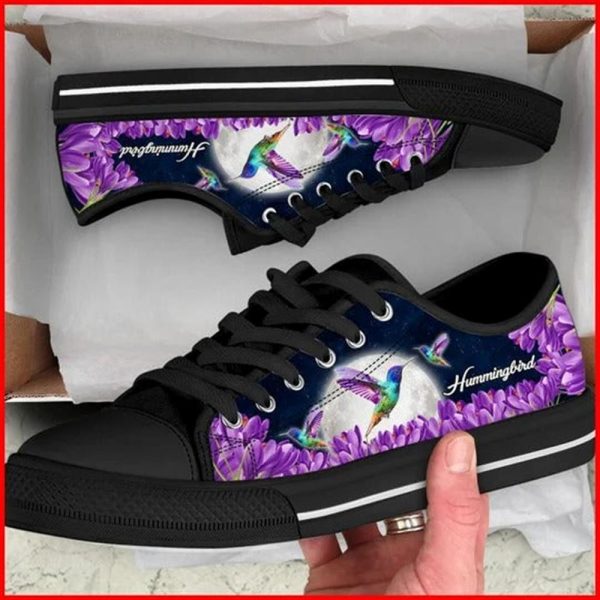 Hummingbird Purple Flower Canvas Low Top Shoes – Low Top Shoes Mens, Women