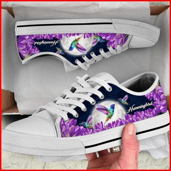 Hummingbird Purple Flower Canvas Low Top Shoes – Low Top Shoes Mens, Women