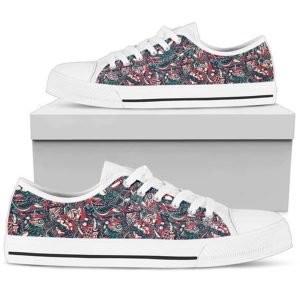 Japanese Warrior Red Canvas Low Top Shoes Low Top Shoes Mens Women 2 rttgvx.jpg