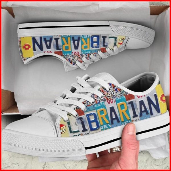 Librarian License Plates Canvas Low Top Shoes – Low Top Shoes Mens, Women