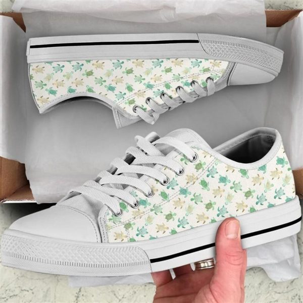 Lovely Turtle Watercolor Pattern Low Top Shoes – Low Top Shoes Mens, Women