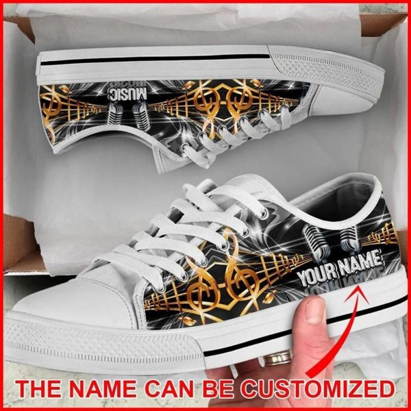 Music Note Microphone Personalized Canvas Low Top Shoes – Low Top Shoes Mens, Women