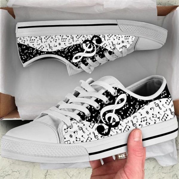 Music Note Signs Old Pattern Canvas Low Top Shoes – Low Top Shoes Mens, Women