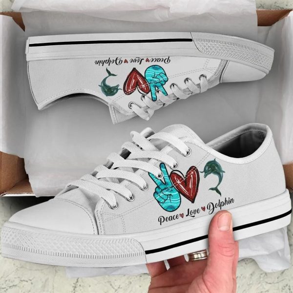 Peace Love Dolphin Sign Low Top Shoes – Low Top Shoes Mens, Women