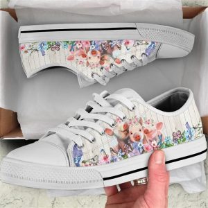Pig Flower Watercolor Low Top Shoes…