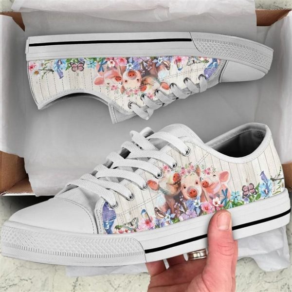 Pig Flower Watercolor Low Top Shoes – Low Top Shoes Mens, Women