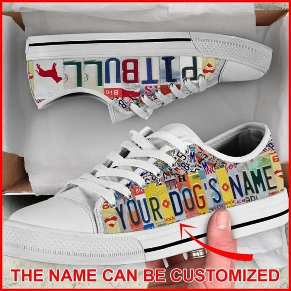 Pitbull License Plates Personalized Canvas Low Top Shoes – Low Top Shoes Mens, Women