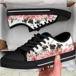 Pug Dog Flower Pink Butterfly Canvas Low Top Shoes Low Top Shoes Mens Women 1 iirhw6.jpg