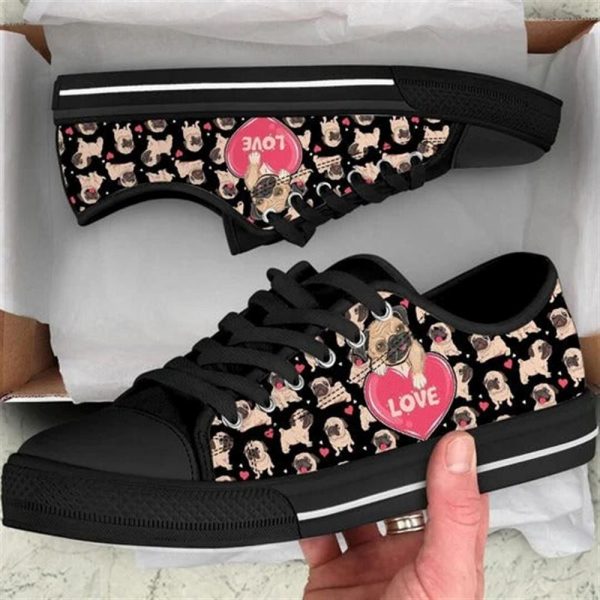 Pug Dog Love You Funny Pattern Seamless Canvas Low Top Shoes – Low Top Shoes Mens, Women