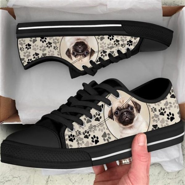 Pug Dog Pattern Brown Canvas Low Top Shoes – Low Top Shoes Mens, Women