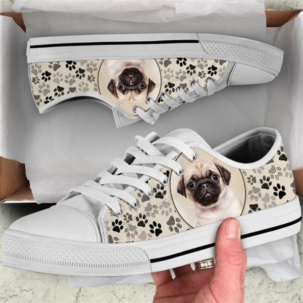 Pug Dog Pattern Brown Canvas Low Top Shoes – Low Top Shoes Mens, Women