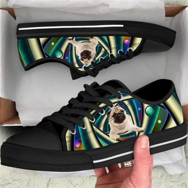 Pug dog Geometric Swirl Pattern Decorative Canvas Low Top Shoes – Low Top Shoes Mens, Women