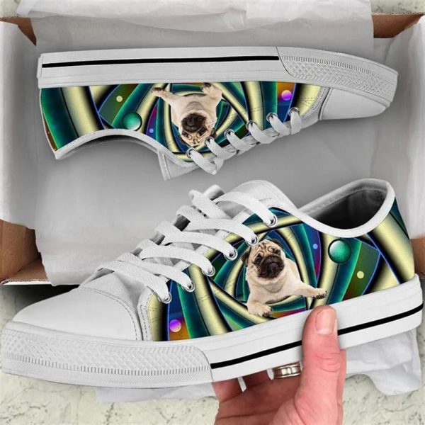 Pug dog Geometric Swirl Pattern Decorative Canvas Low Top Shoes – Low Top Shoes Mens, Women