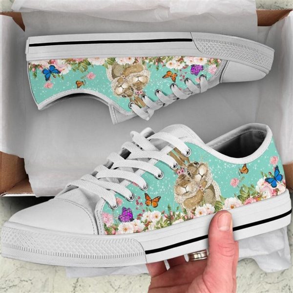 Rabbit Butterfly Flower Watercolor Low Top Shoes – Low Top Shoes Mens, Women